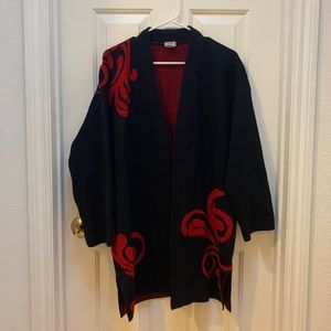Chico Cardigan Sweater Open Front Scroll Pattern